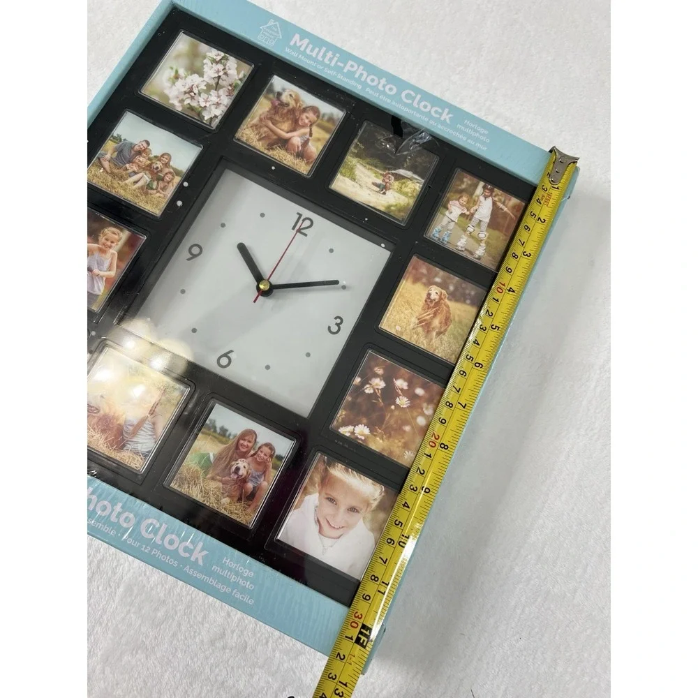 Square Personalized‎ Multi Photo Analog Clock Holds 12 (2x2) Photos Wall Mounted
